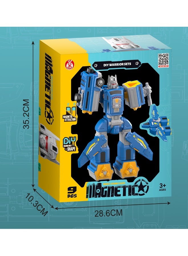 Magni Mates Magnetic DIY Robot Transformer – 9 Piece blue "Armor" Action Figure Playset – Convertible STEM Building Toy with Touring RV and Aircraft Modes for Kids Ages 3+ - Image 3